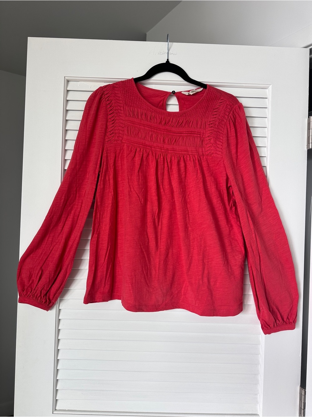 Boden Pintuck Yoke Top Red 100% Cotton Long Sleeve Blouse US 8